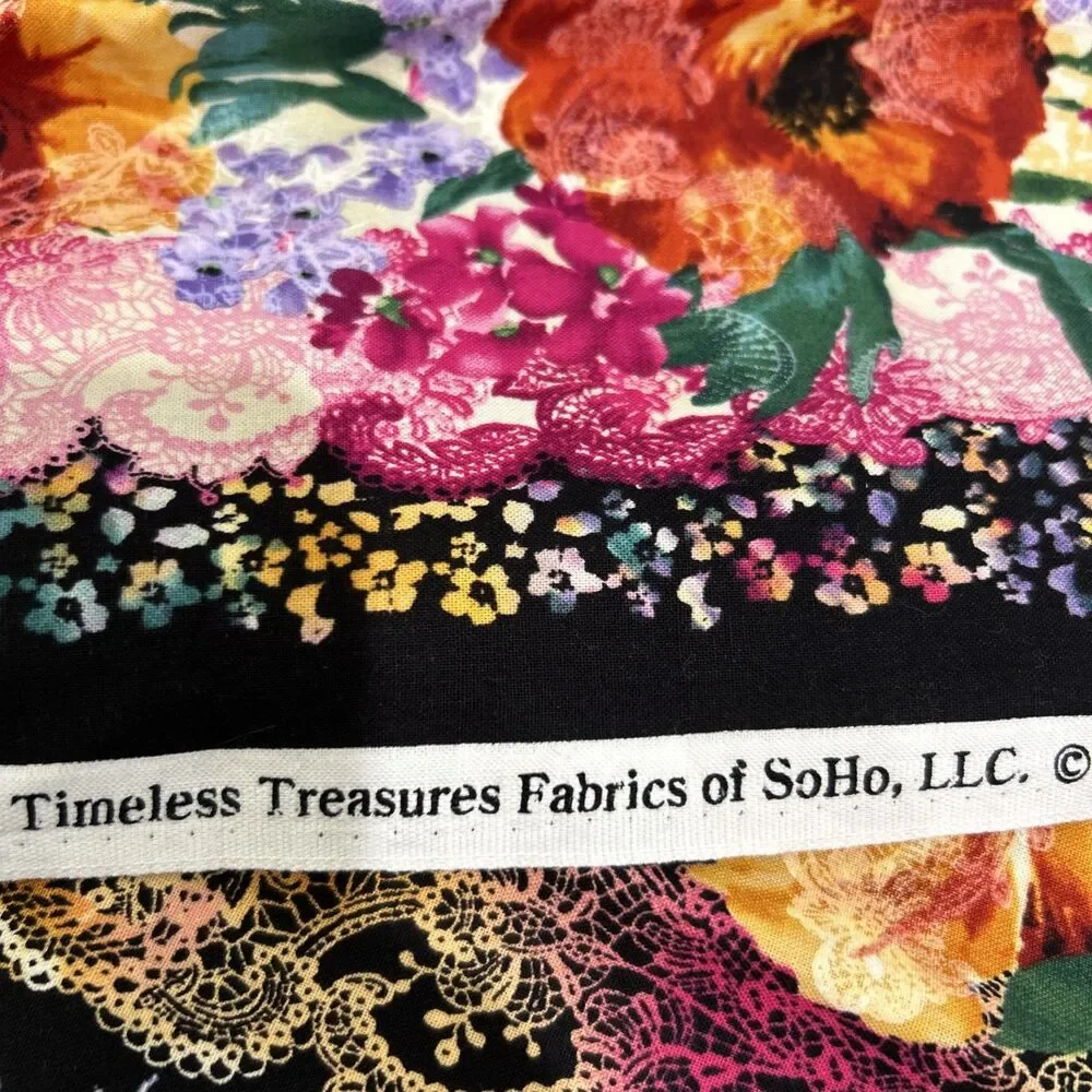 Timeless Treasures Summer C3100  Vibrant Floral On Black Quilting Fabric 31 X 44